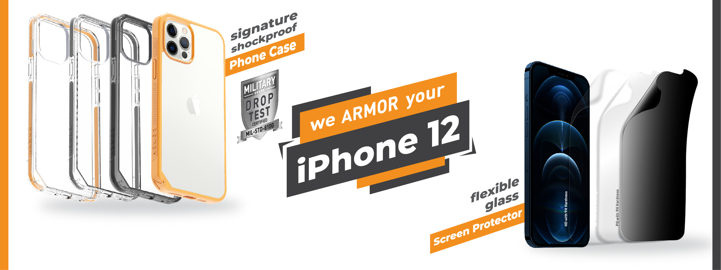 Signature Shockproof Phone Case, Flexible Glass Screen Protector - We Armor Your iPhone 12
